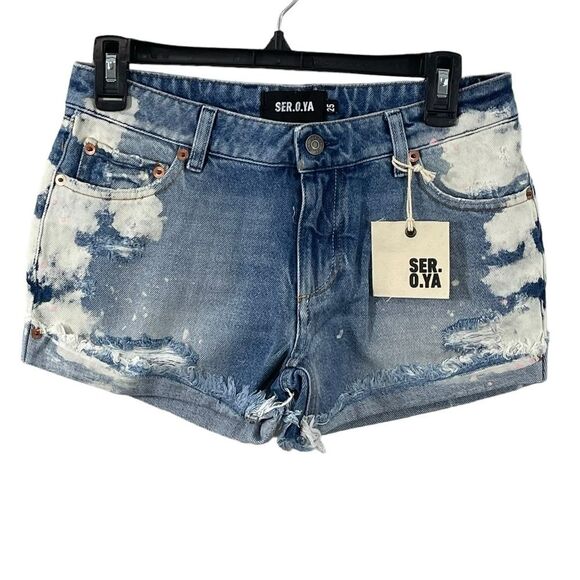 NWT SER.O.YA Lex Olympia Bleached Raw Hem Jean Shorts Size 24 Retrofete - Picture 5 of 13